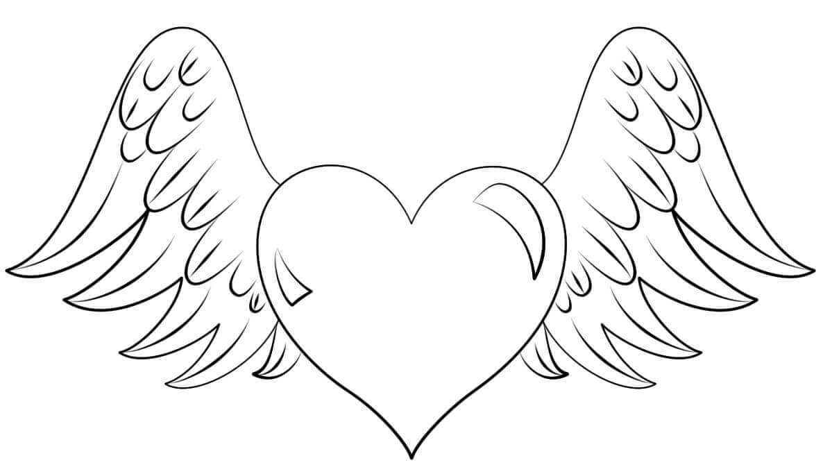 Tranh tô màu trái tim và đôi cánh thiên thần
