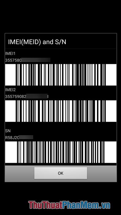 Số IMEI trên màn hình điện thoại