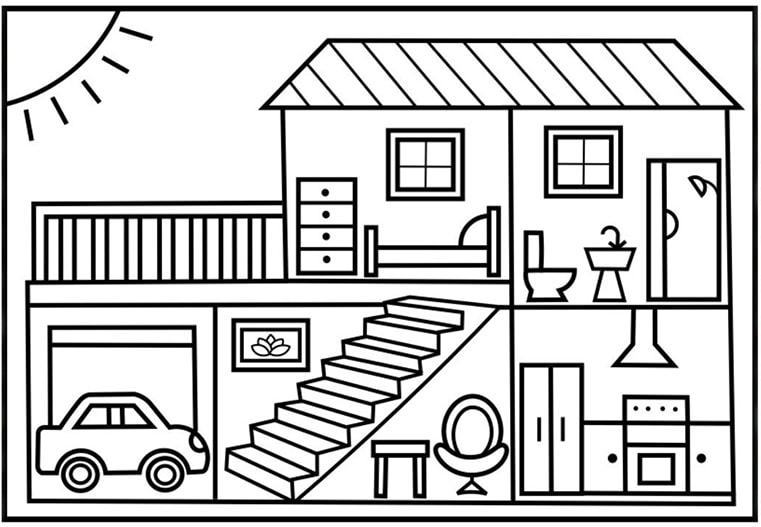 Pictures for children to practice coloring the house