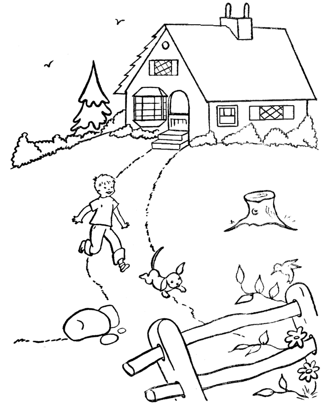 Beautiful house and garden coloring page