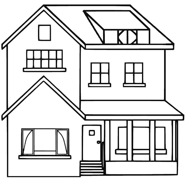 Painting for children to practice coloring a 2-storey house