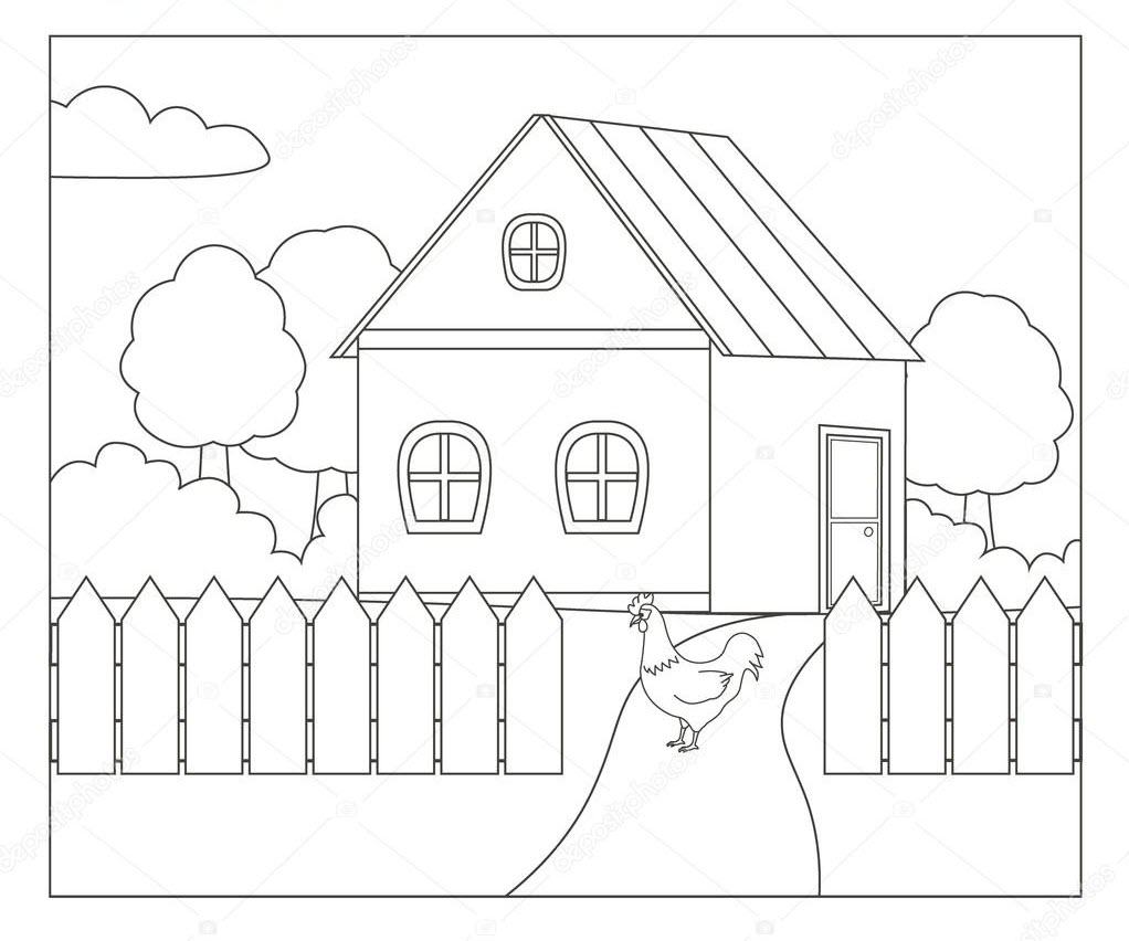 Coloring picture of a beautiful house