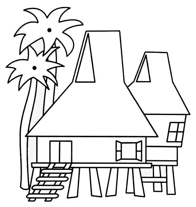 Coloring picture of the house on stilts