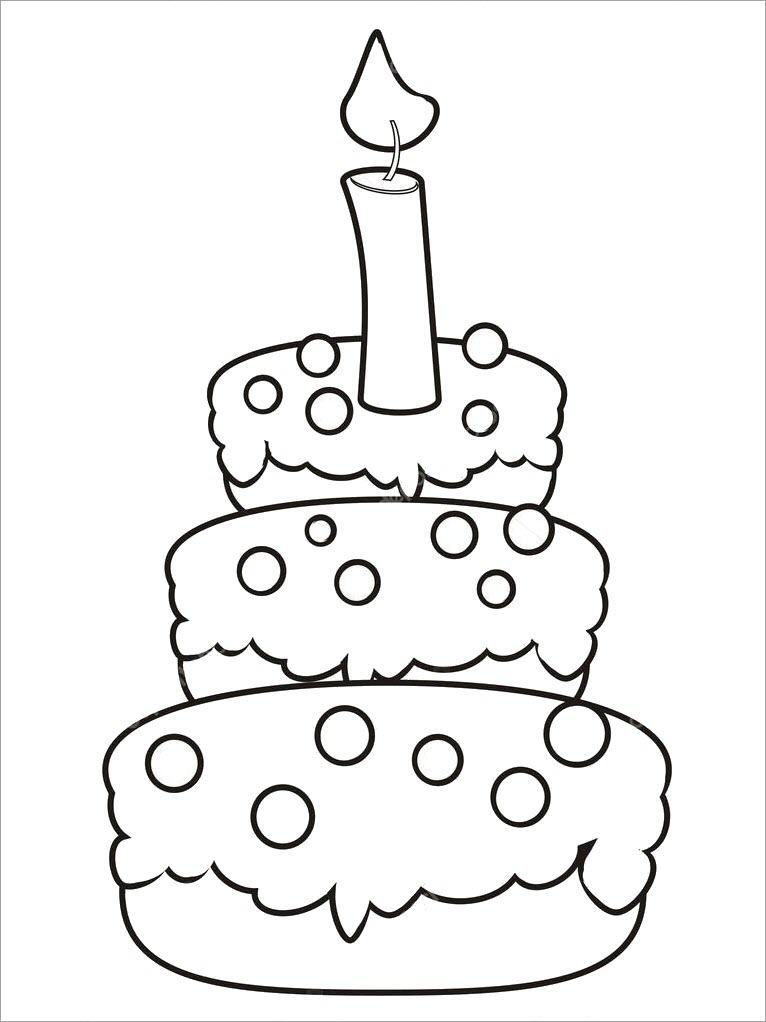 Coloring picture of birthday cake for kids