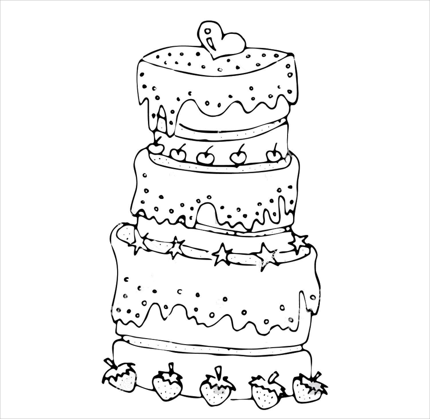 Beautiful birthday cake coloring page
