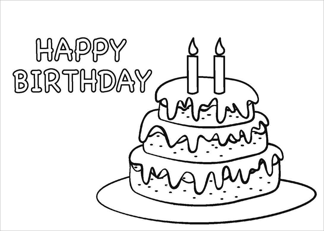 Coloring picture of birthday cake for kids