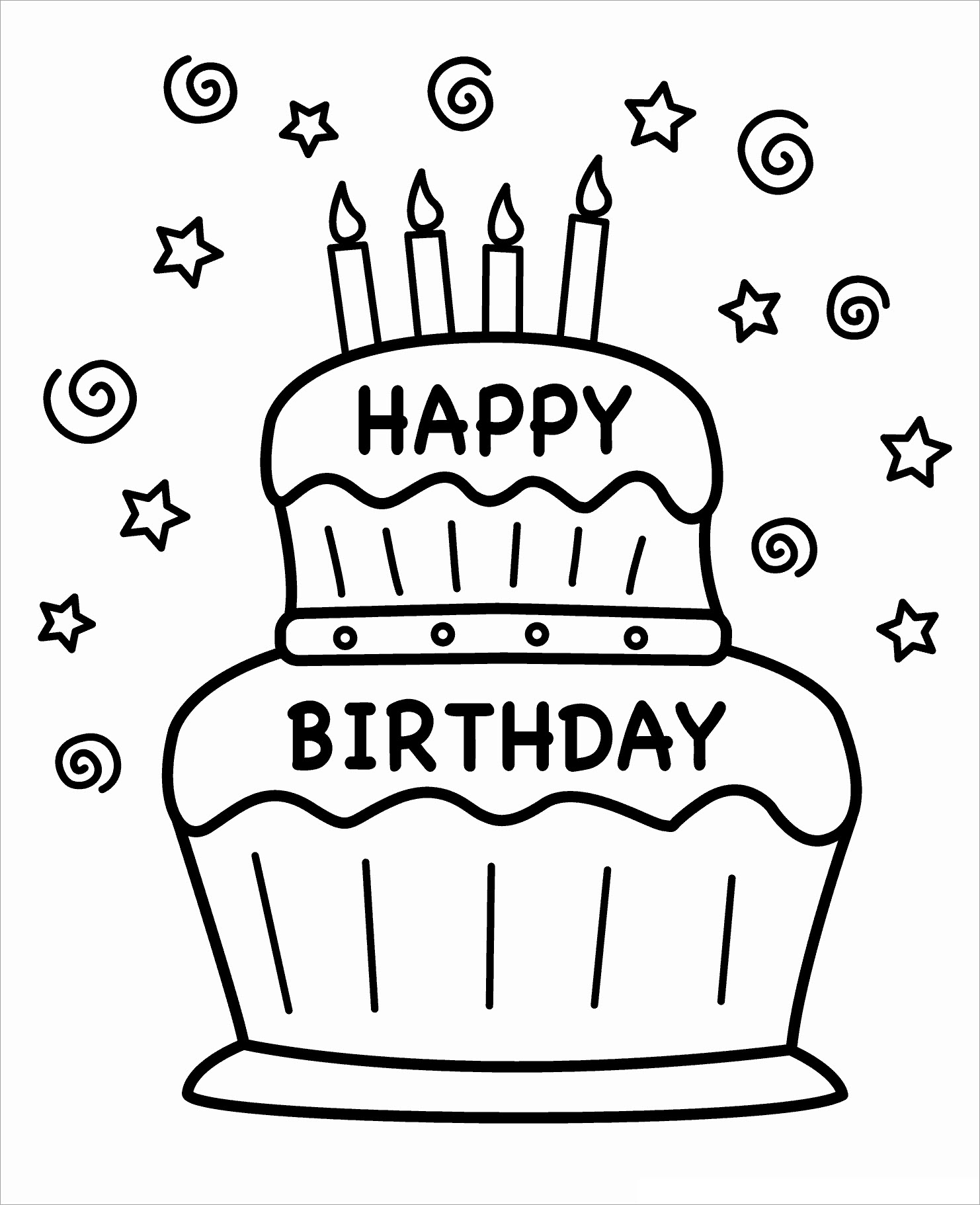 Beautiful birthday cake coloring pages for kids