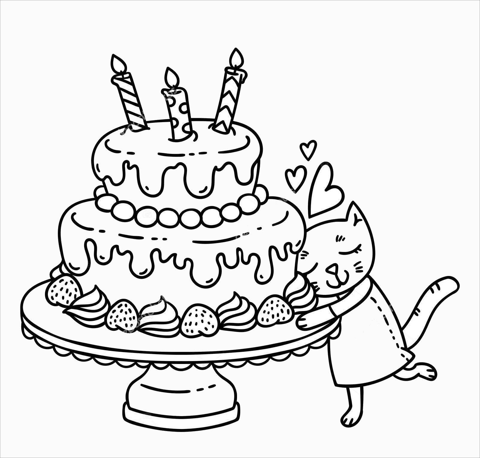 Beautiful birthday cake coloring page