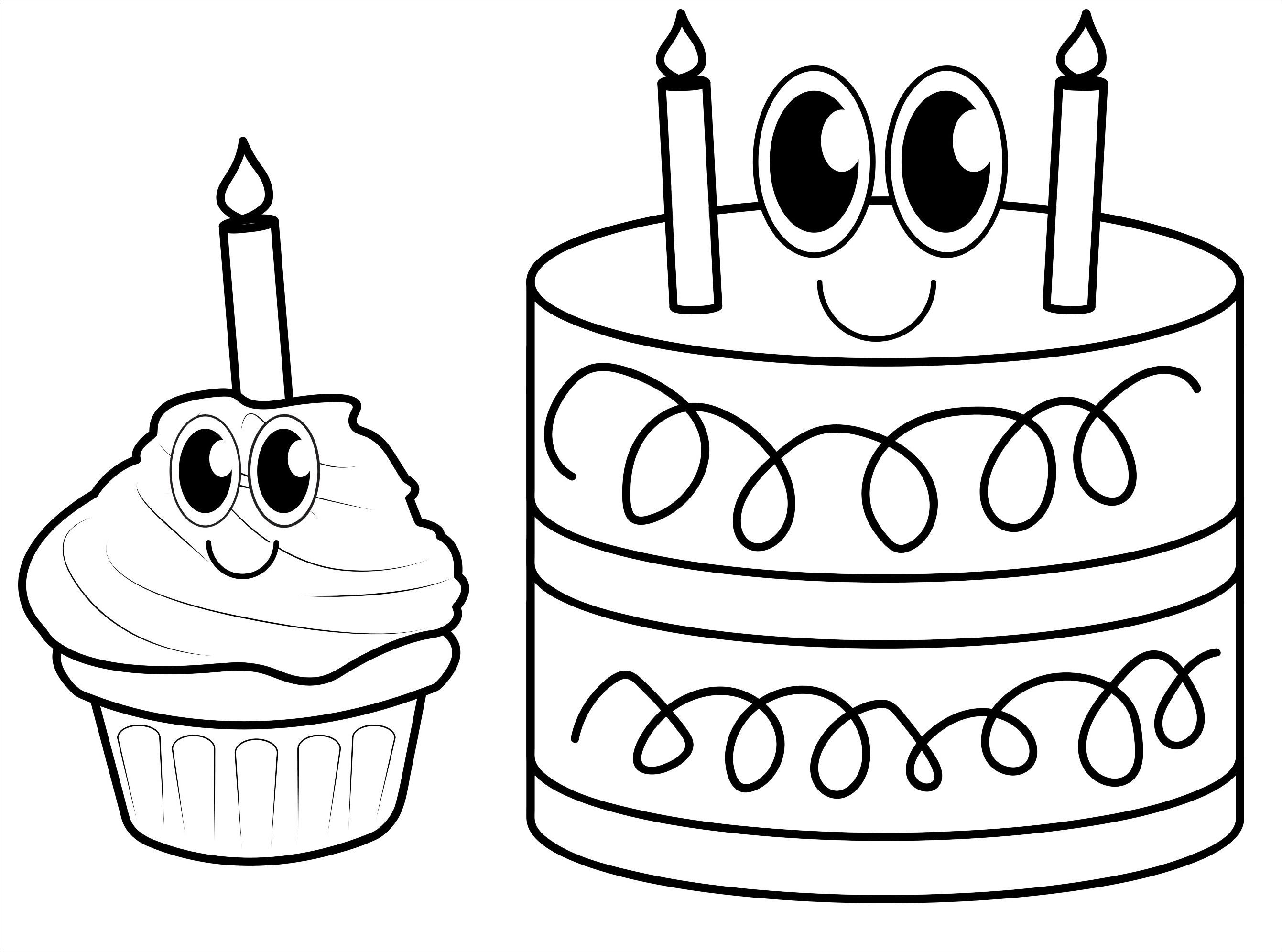 Cute birthday cake coloring page