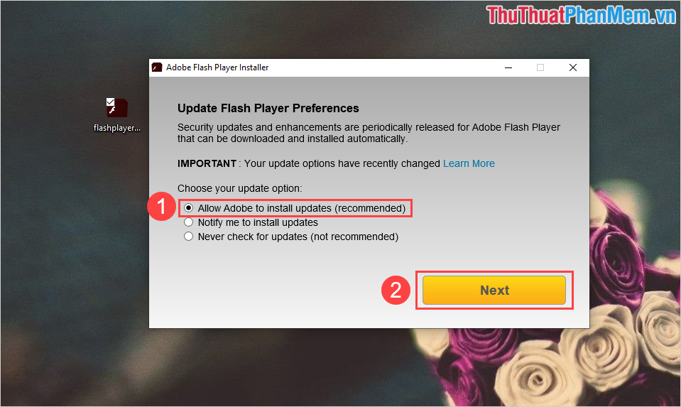Chọn Cho phép Adobe cài đặt các bản cập nhật (được khuyến nghị)