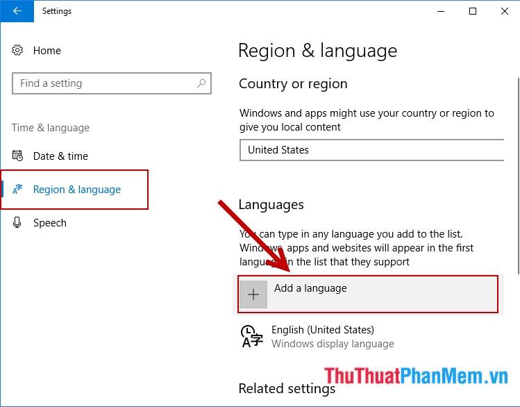 Trong phần Khu vực & Ngôn ngữ, nhấp vào Thêm ngôn ngữ