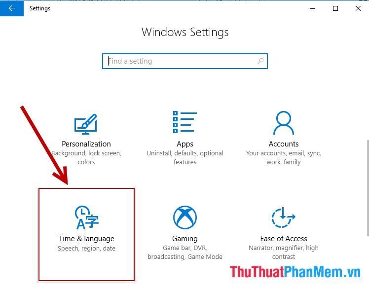 Hộp thoại hiện ra chọn Time & language