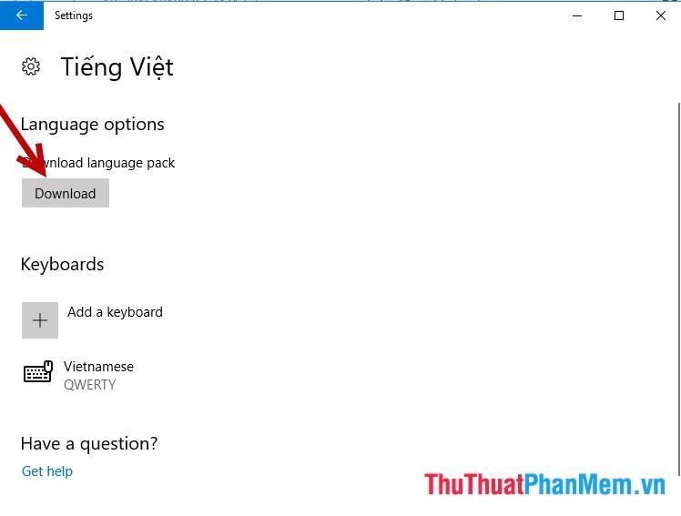Nhấn Download để tải gói ngôn ngữ tiếng Việt về máy