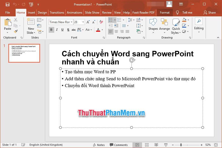 Kết quả bạn sẽ nhận được file PowerPoint chứa nội dung đã chỉnh sửa trong văn bản Word