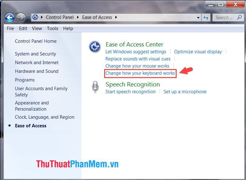 Chọn Thay đổi cách hoạt động của bàn phím