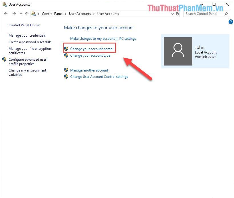 Chọn Thay đổi tên tài khoản của bạn