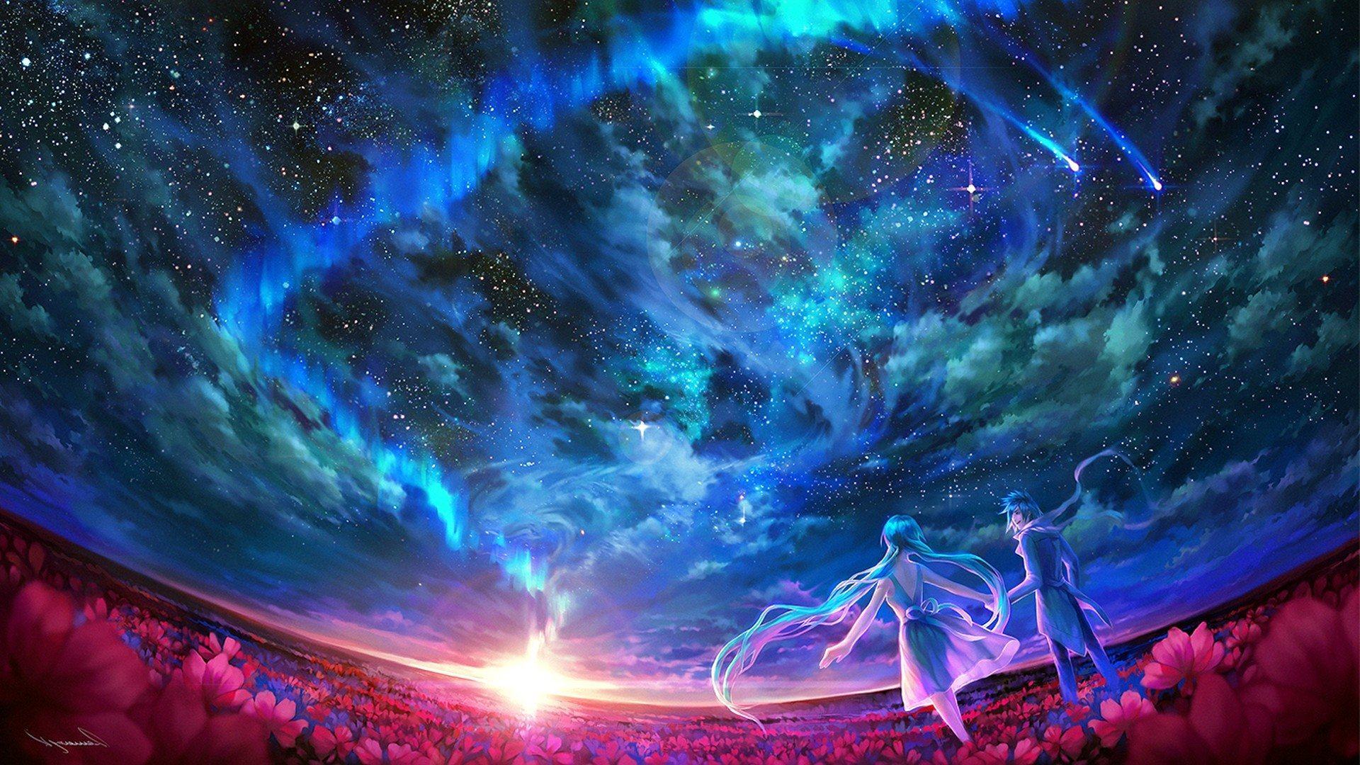 Tranh phong cảnh anime thiên hà tuyệt đẹp