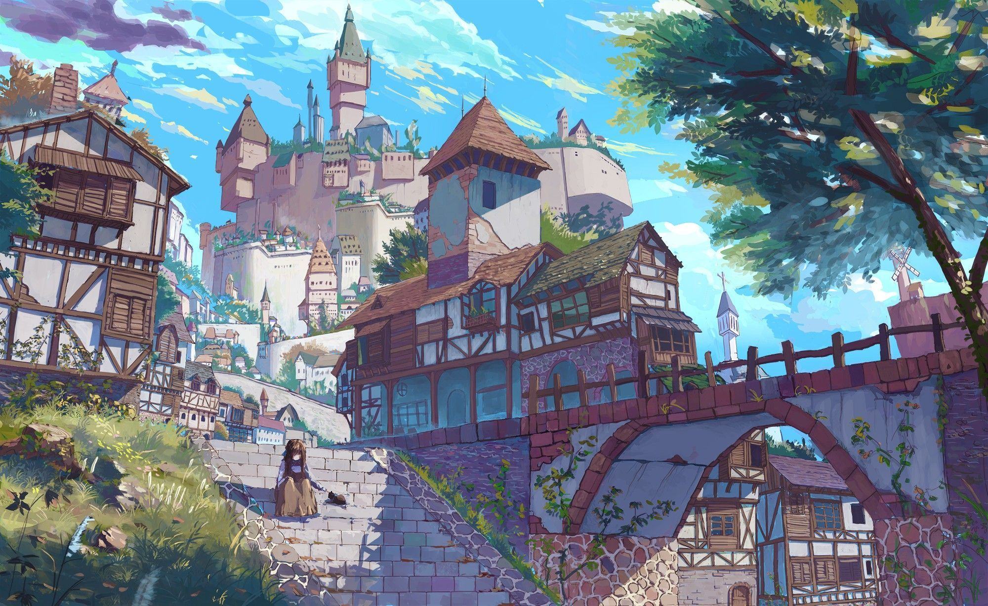 Tranh phong cảnh làng quê anime