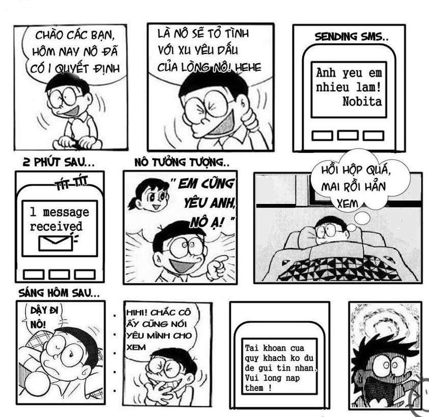 Hình ảnh Doremon bắt Nobita nhắn tin tỏ tình