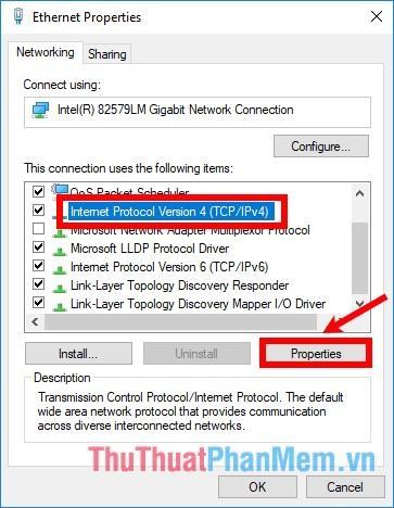 Chọn Giao thức Internet Phiên bản 4 (TCPIPv4) - Thuộc tính