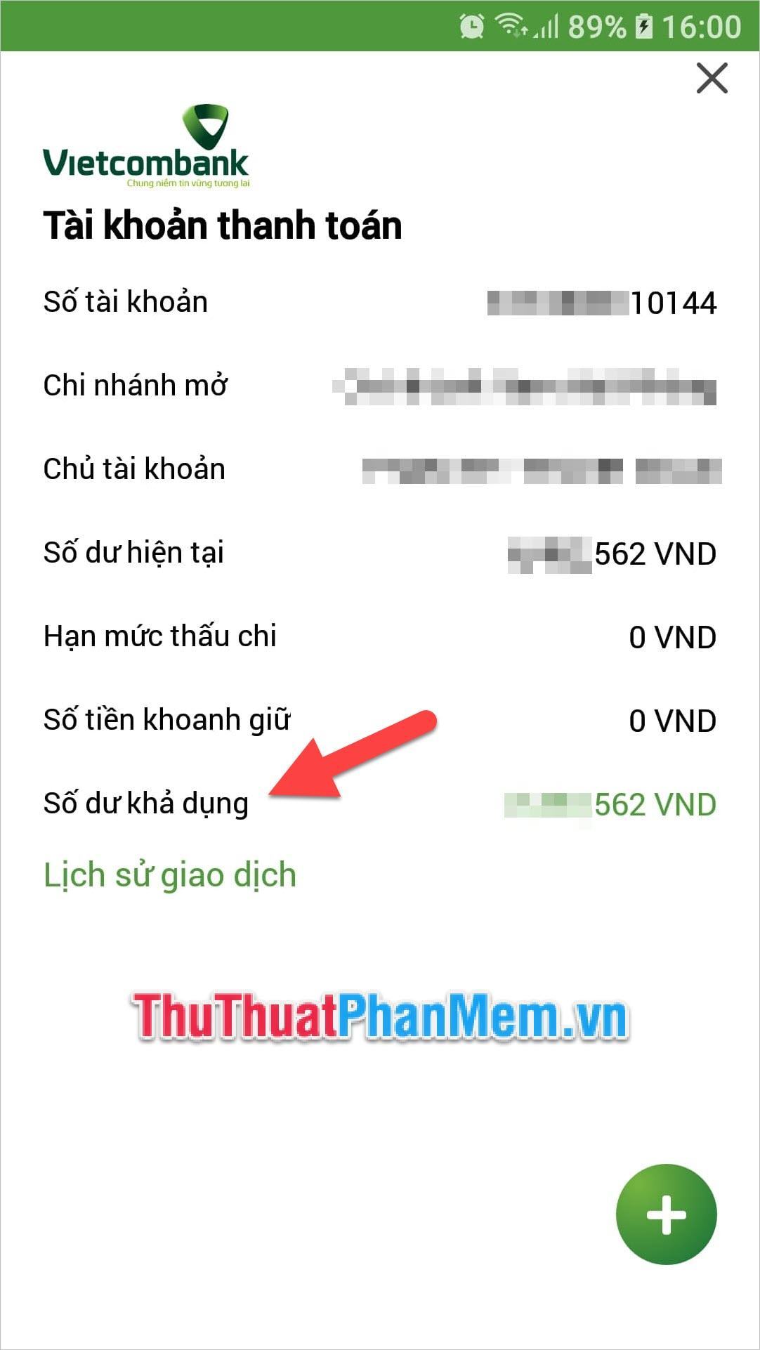 Giao diện phần mềm này sẽ chuyển sang trang Tài khoản của bạn để bạn có thể nhìn rõ số dư tài khoản hiện tại của mình