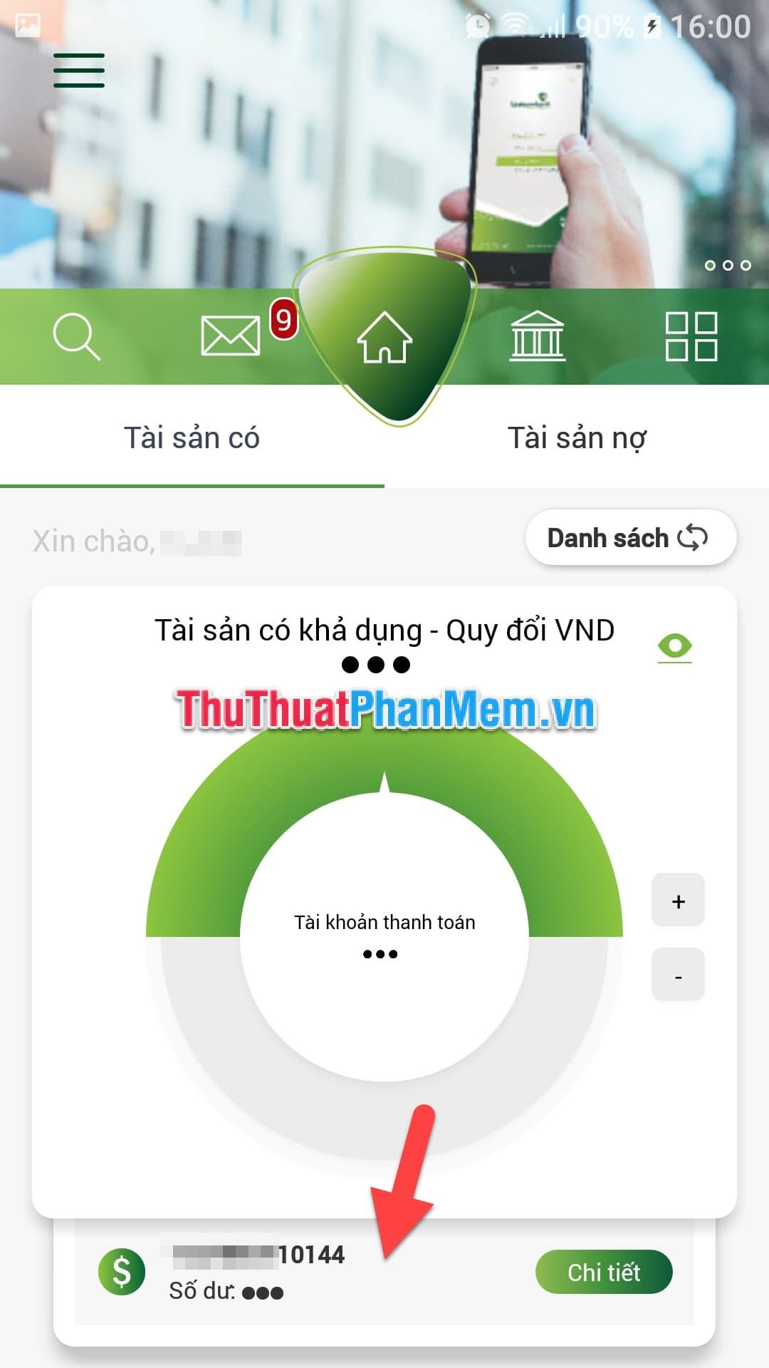 Bấm vào số tài khoản của bạn bên dưới