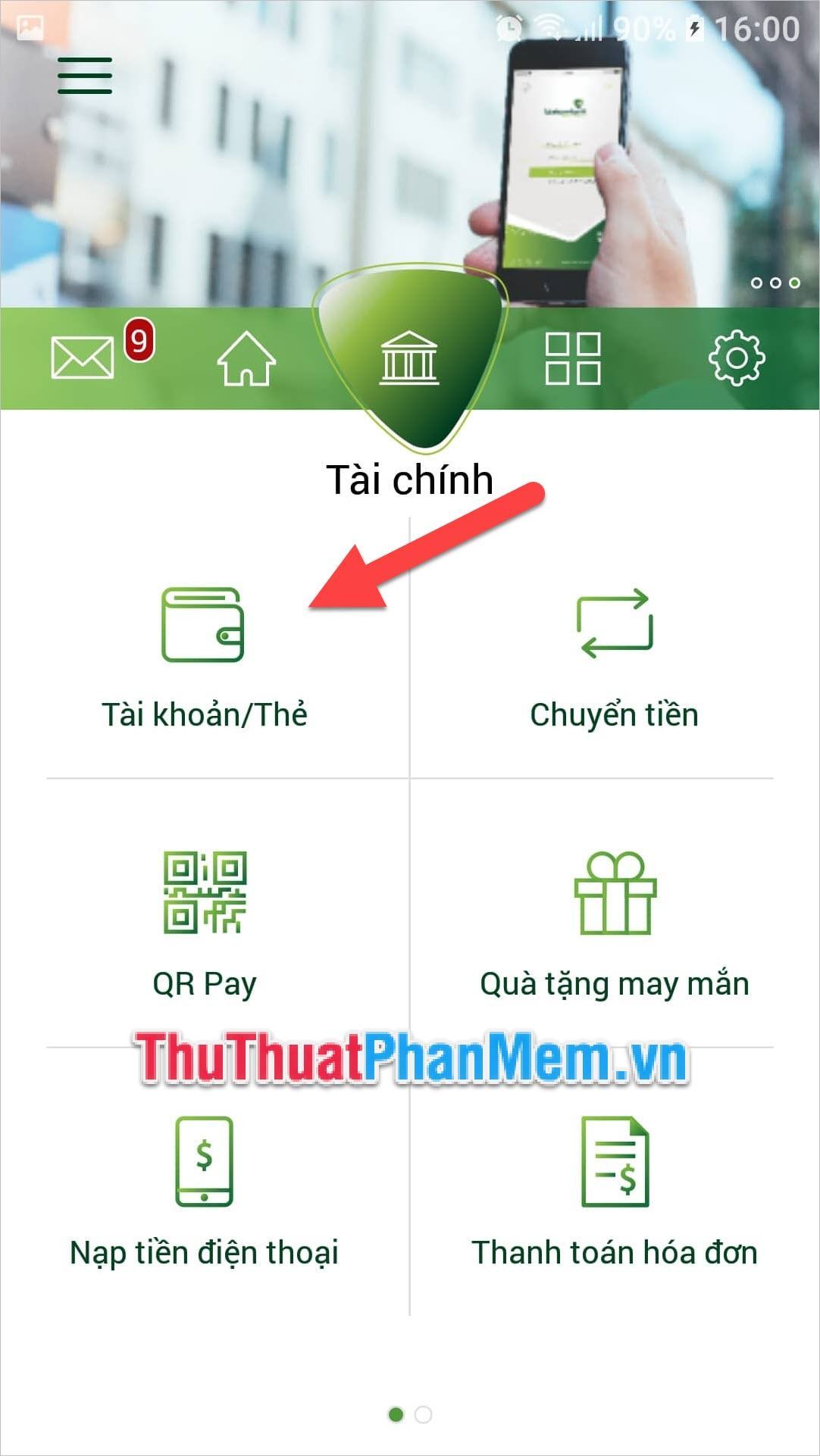 Chọn Tài khoản thẻ