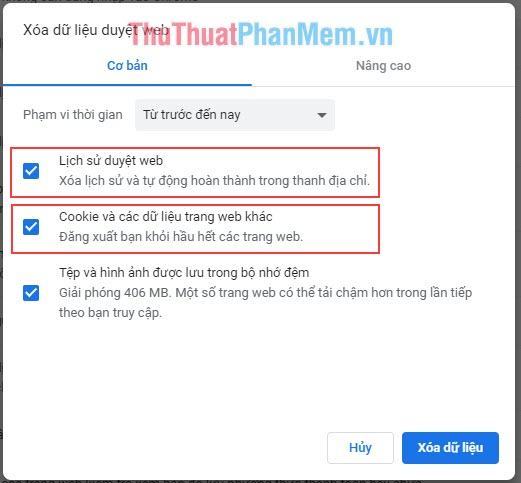 Chọn thông tin cần xóa và nhấn Xóa dữ liệu