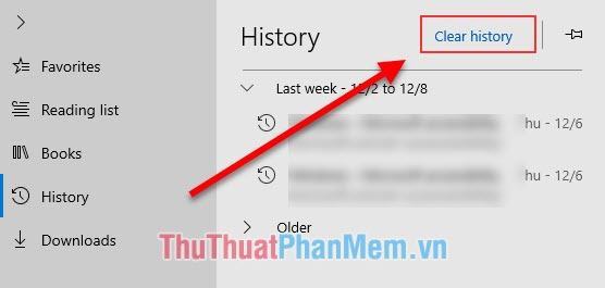 Click vào Clear History để xóa dữ liệu