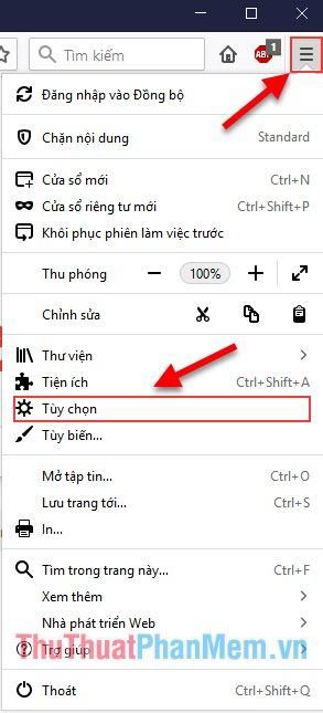 Chọn gạch ngang thứ 3 - chọn phần Tùy chọn