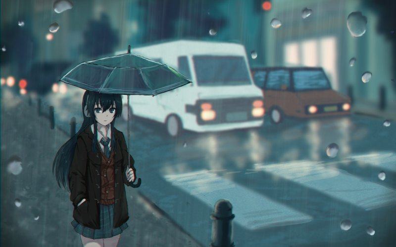Hình ảnh anime girl buồn dưới mưa