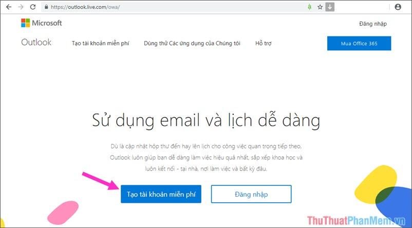 Đi tới Outlook - nhấp vào Tạo tài khoản miễn phí