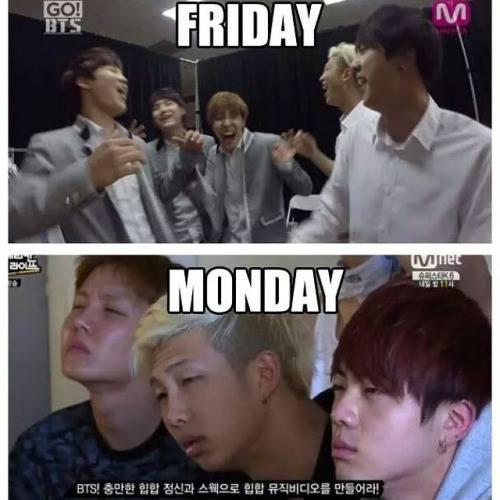 Meme hài hước của BTS- Sự khác biệt giữa thứ Sáu và thứ Hai