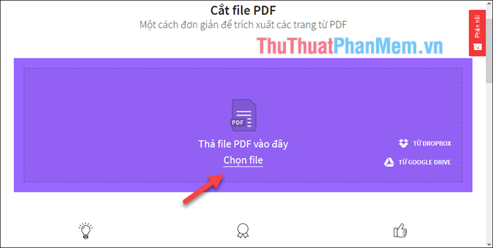 Nhấn Chọn file để upload file PDF cần cắt từ máy tính lên website