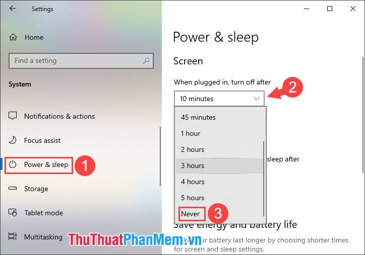 Nhấp vào tùy chọn When Plug in, urn off after thành Never