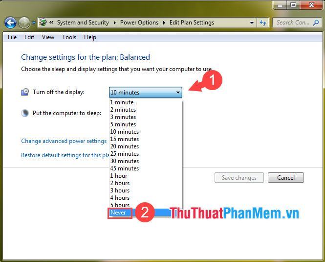 Nhấp vào tùy chọn Tắt màn hình và thay đổi nó thành Không bao giờ