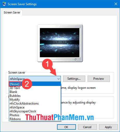 Bạn click vào phần Screen Saver rồi chọn (None)