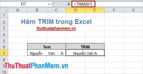 Hàm TRIM trong Excel 3