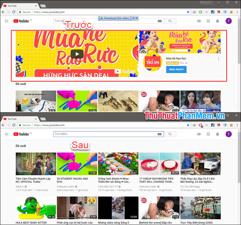 Quảng cáo trên trang youtube đã biến mất