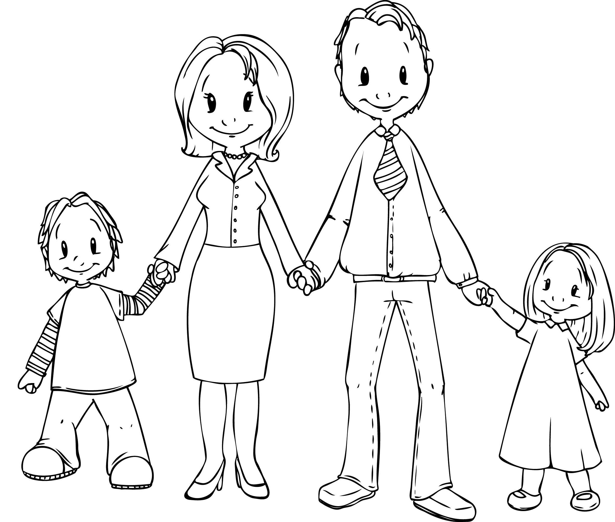 Tranh tô màu gia đình nắm tay nhau