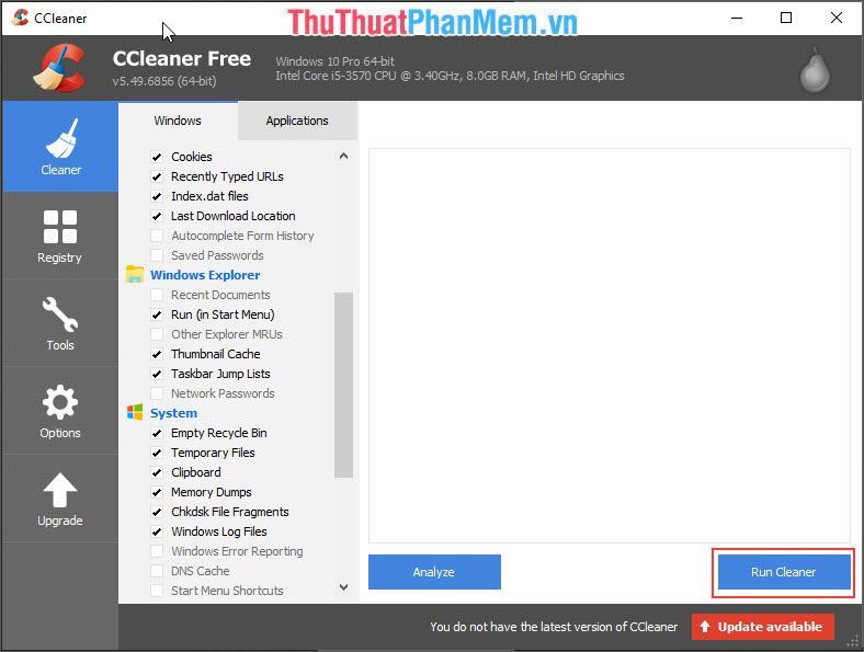 Dùng Ccleaner để dọn dẹp