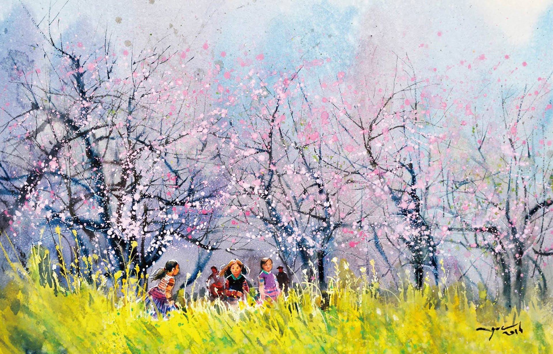 Tranh vẽ mùa xuân, hình vẽ mùa xuân đẹp nhất - Trung Tâm Đào Tạo Việt Á