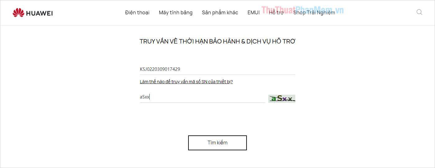 Bạn tiến hành nhập Serial Number của thiết bị và nhập mã để kiểm tra