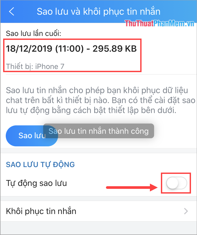 Bật Tự động sao lưu