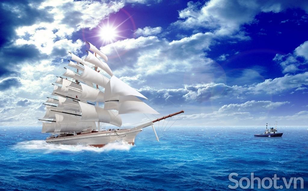 Hình ảnh thuyền buồm trắng lướt sóng