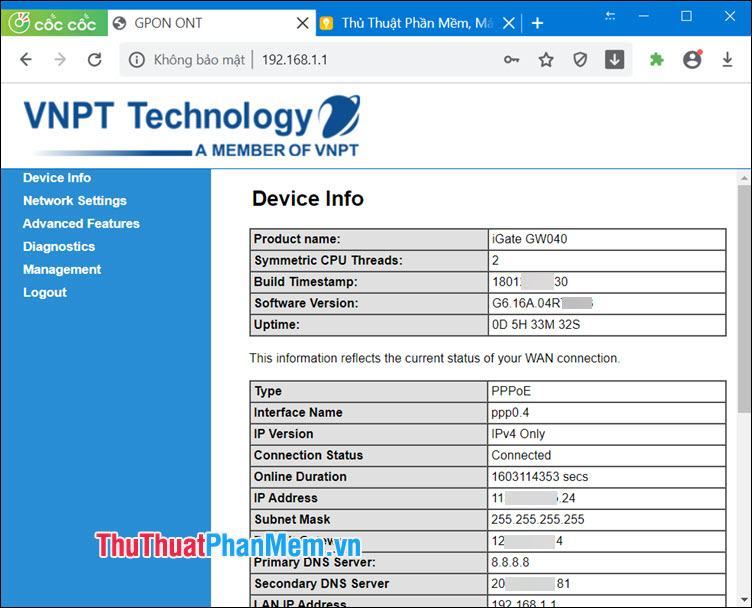 Giao diện Modem VNPT