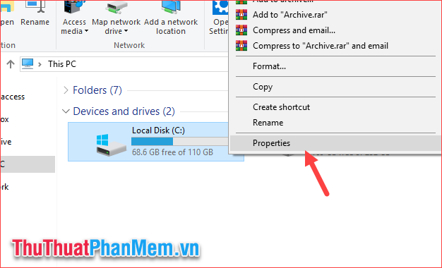 Nhấp chuột phải vào ổ C và chọn Thuộc tính