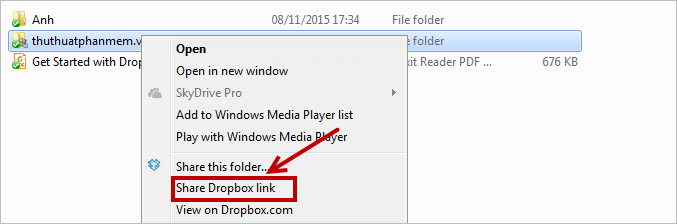 Chia sẻ liên kết Dropbox
