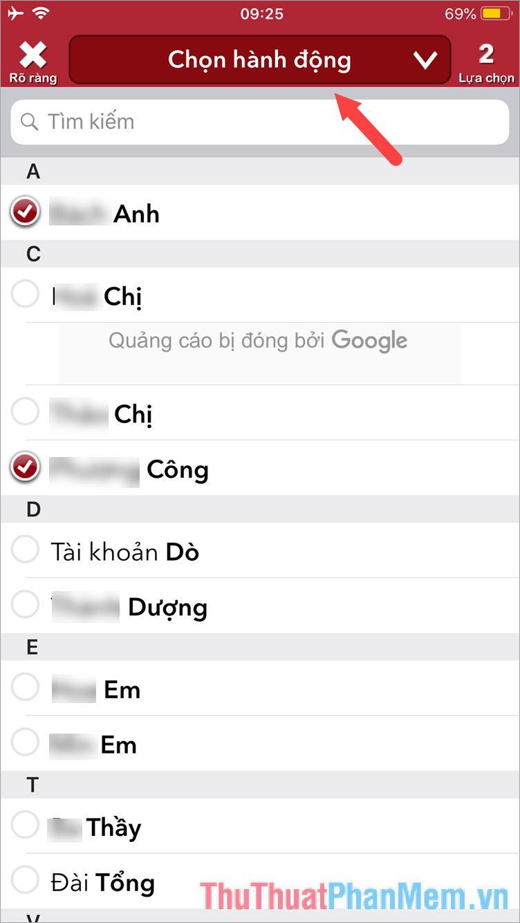 Nhấp vào Chọn hành động