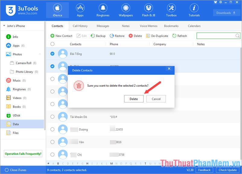 Thông báo hiện ra, nhấn Delete